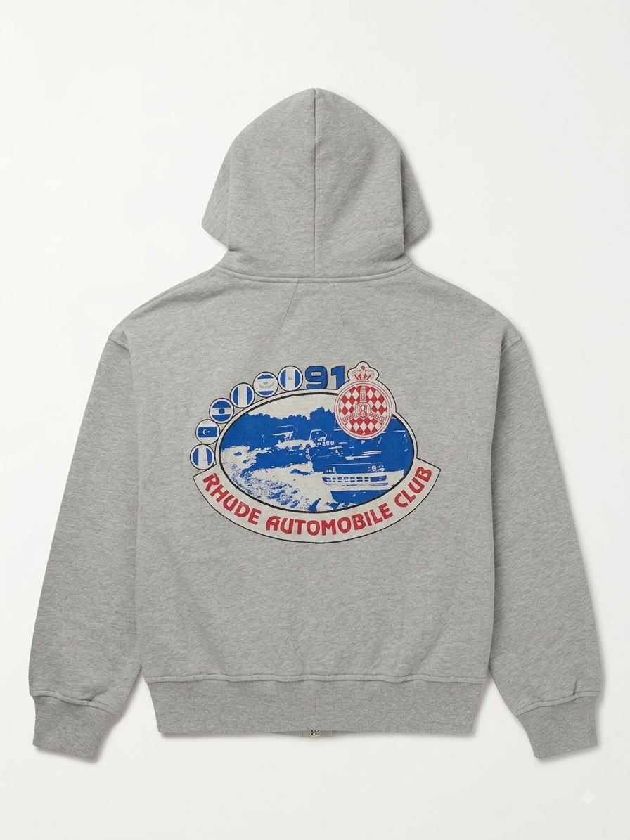 Automobile Club Zip-Up Hoodie Gray