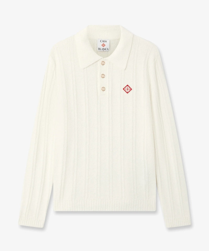 COTTON NYLON BOUCLE LONG SLEEVE POLO