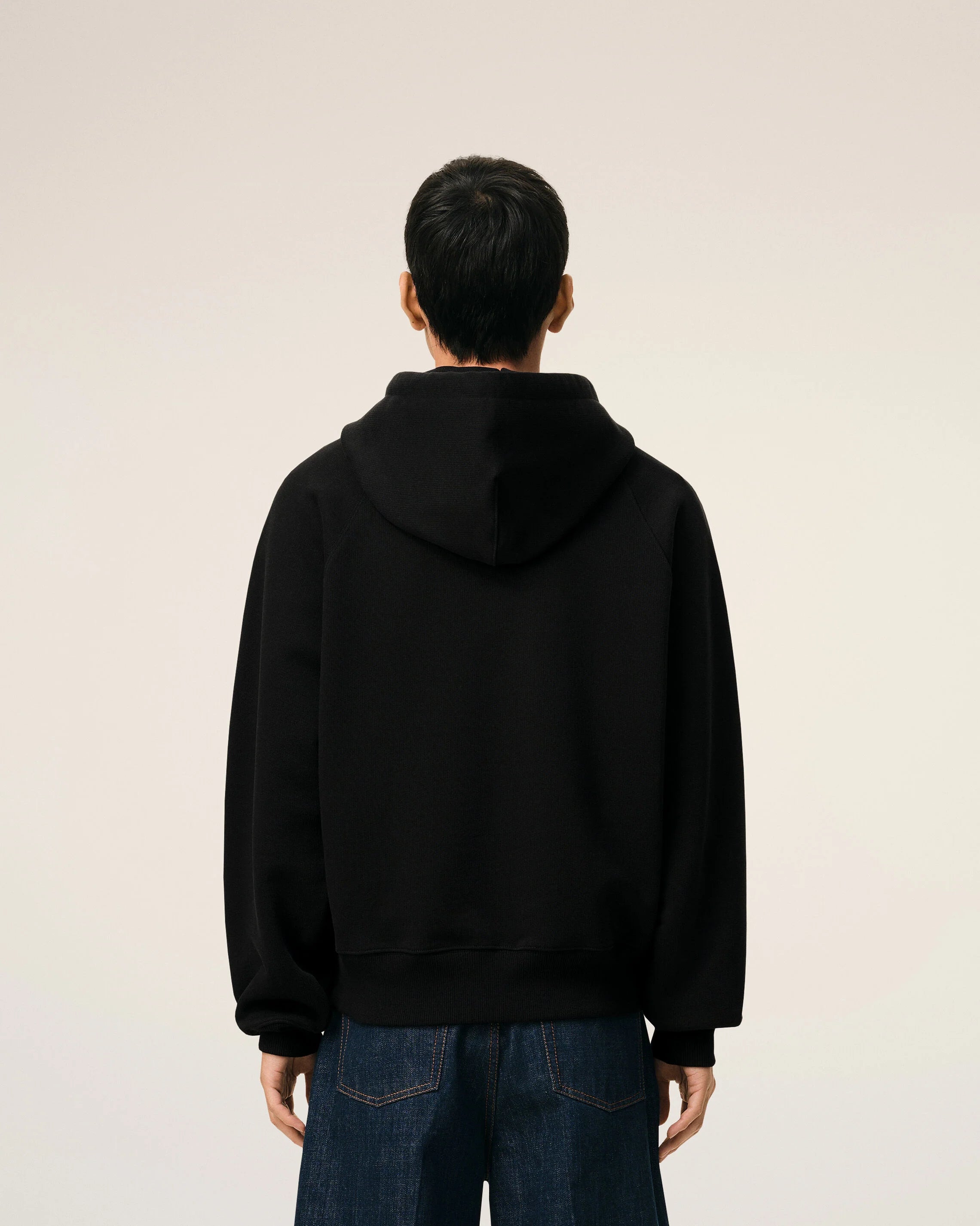 Black Zipped Sweatshirt With Tonal Embossed Ami de Coeur