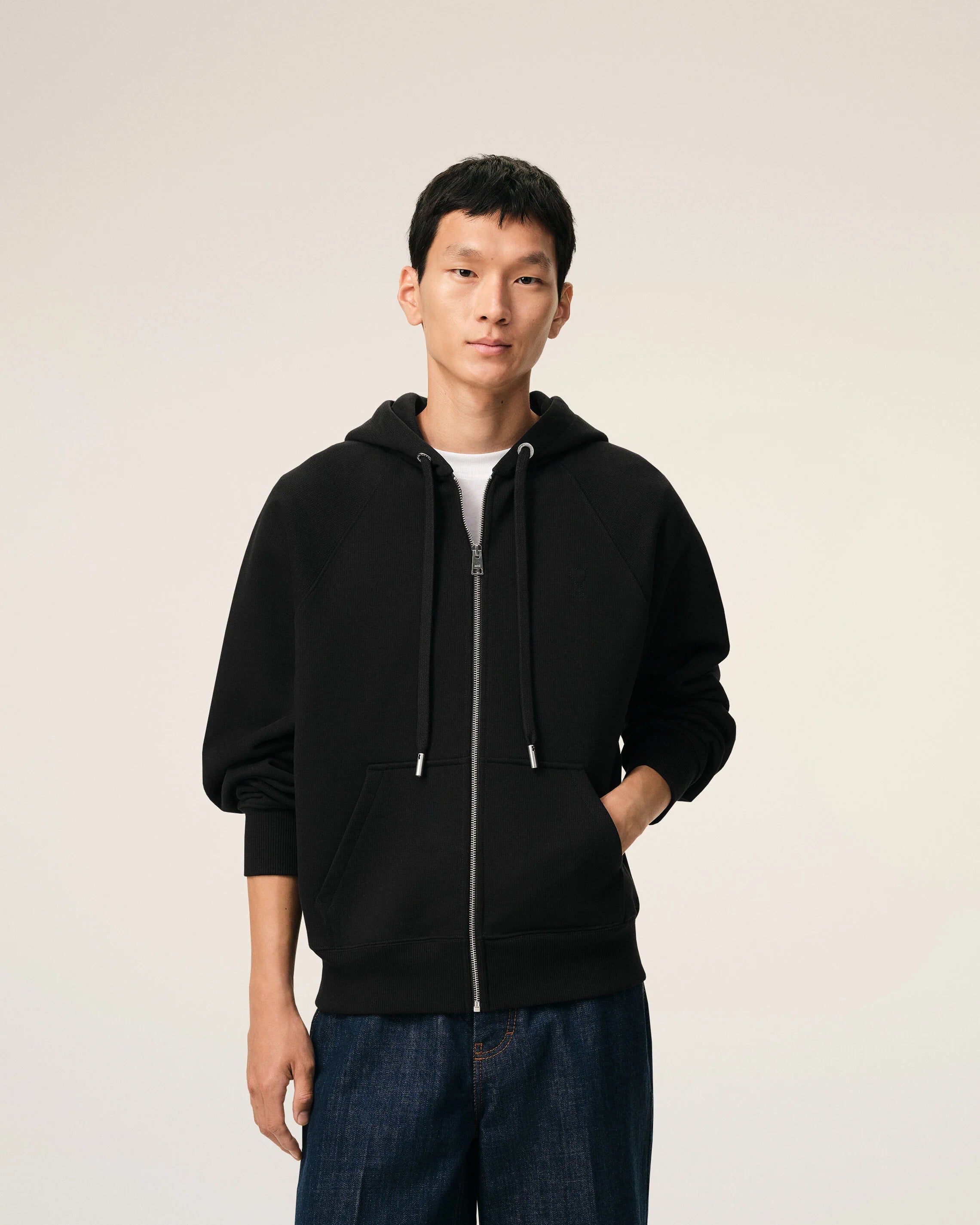 Black Zipped Sweatshirt With Tonal Embossed Ami de Coeur