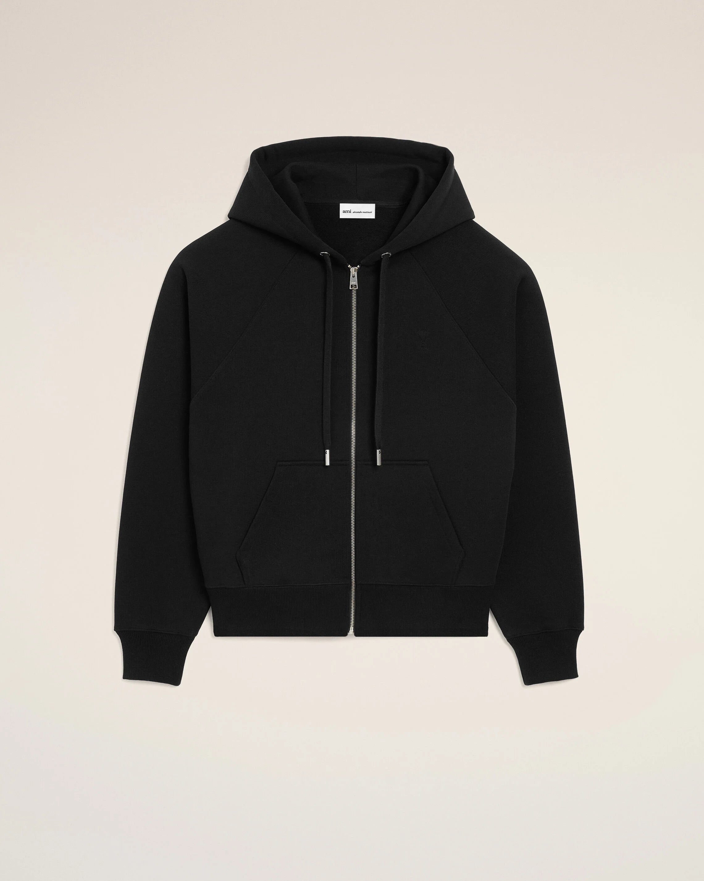 Black Zipped Sweatshirt With Tonal Embossed Ami de Coeur