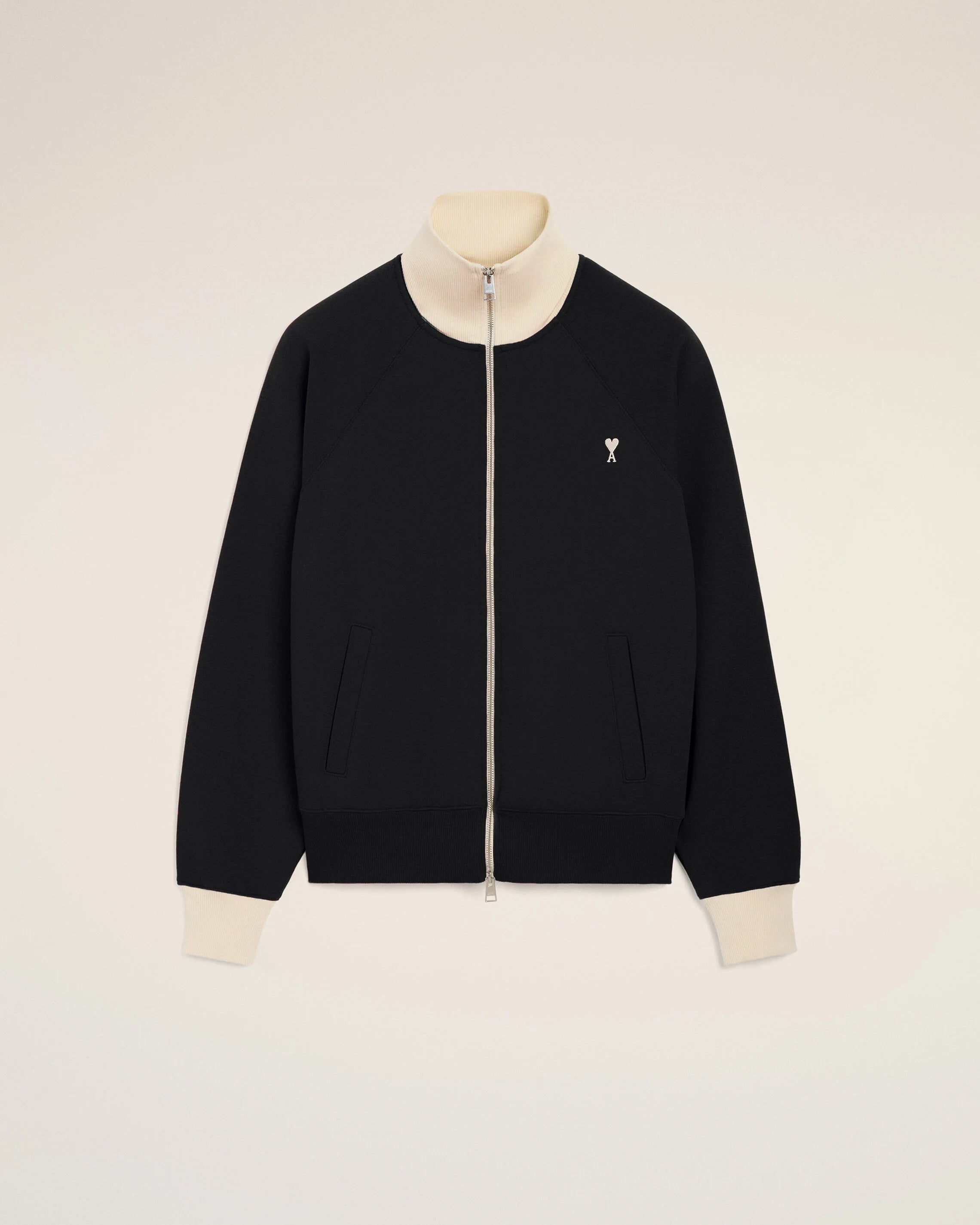Bicolor Zipped Cotton Sweatshirt With Ami de Coeur