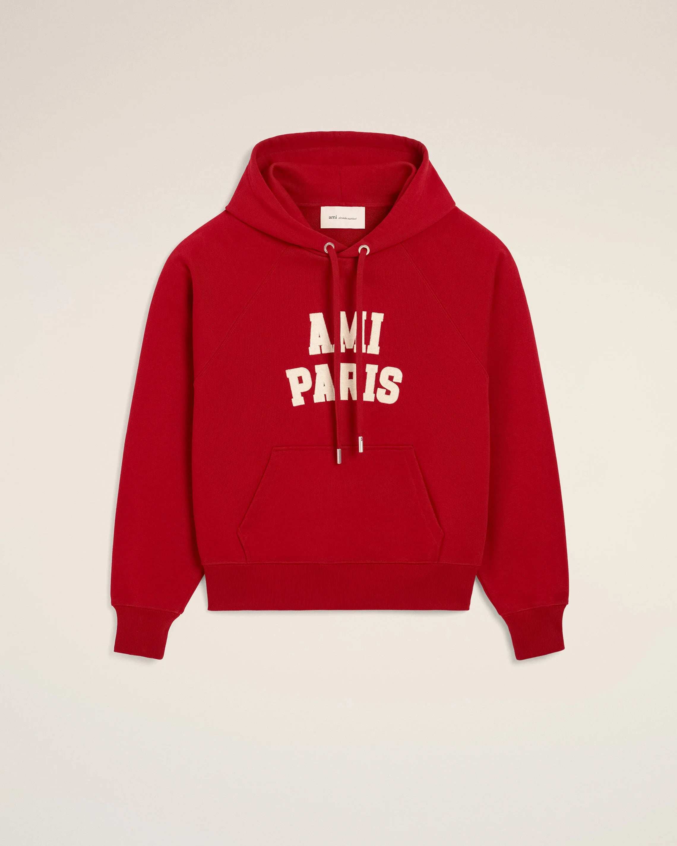Red Cotton Hoodie With Ami Paris Embroidery