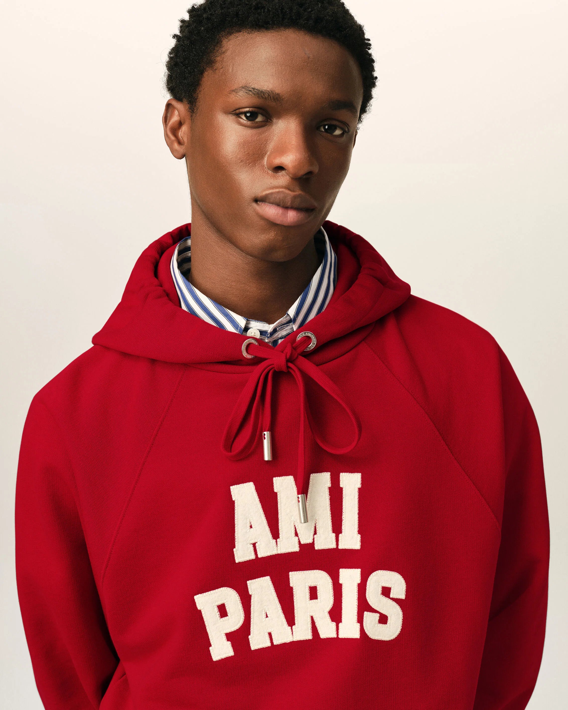 Red Cotton Hoodie With Ami Paris Embroidery