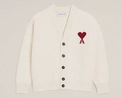 V NECK WOOL ADC CARDIGAN OFF WHT/RED
