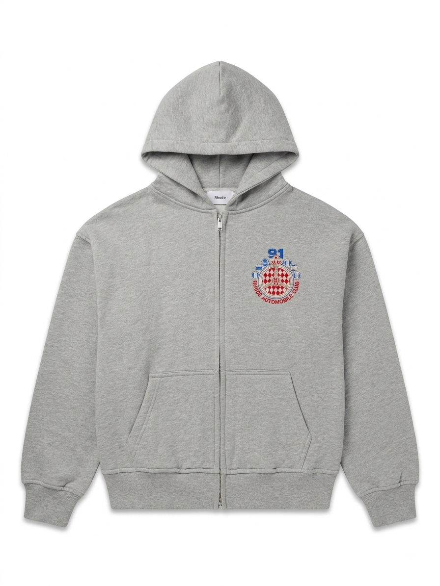 Automobile Club Zip-Up Hoodie Gray