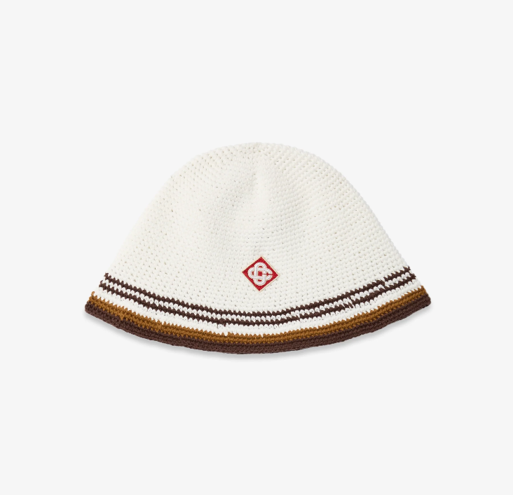 White & Brown Stripe Crochet Hat