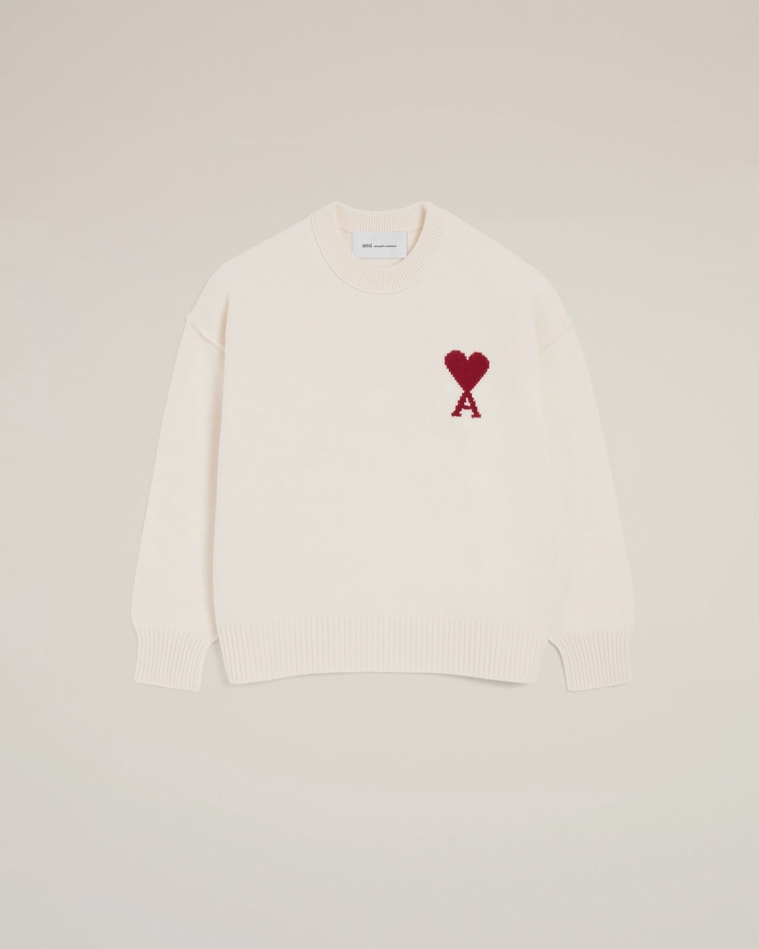 CREWNECK SWEATER ADC FELTED MERINO WOOL OFF WHT/RED