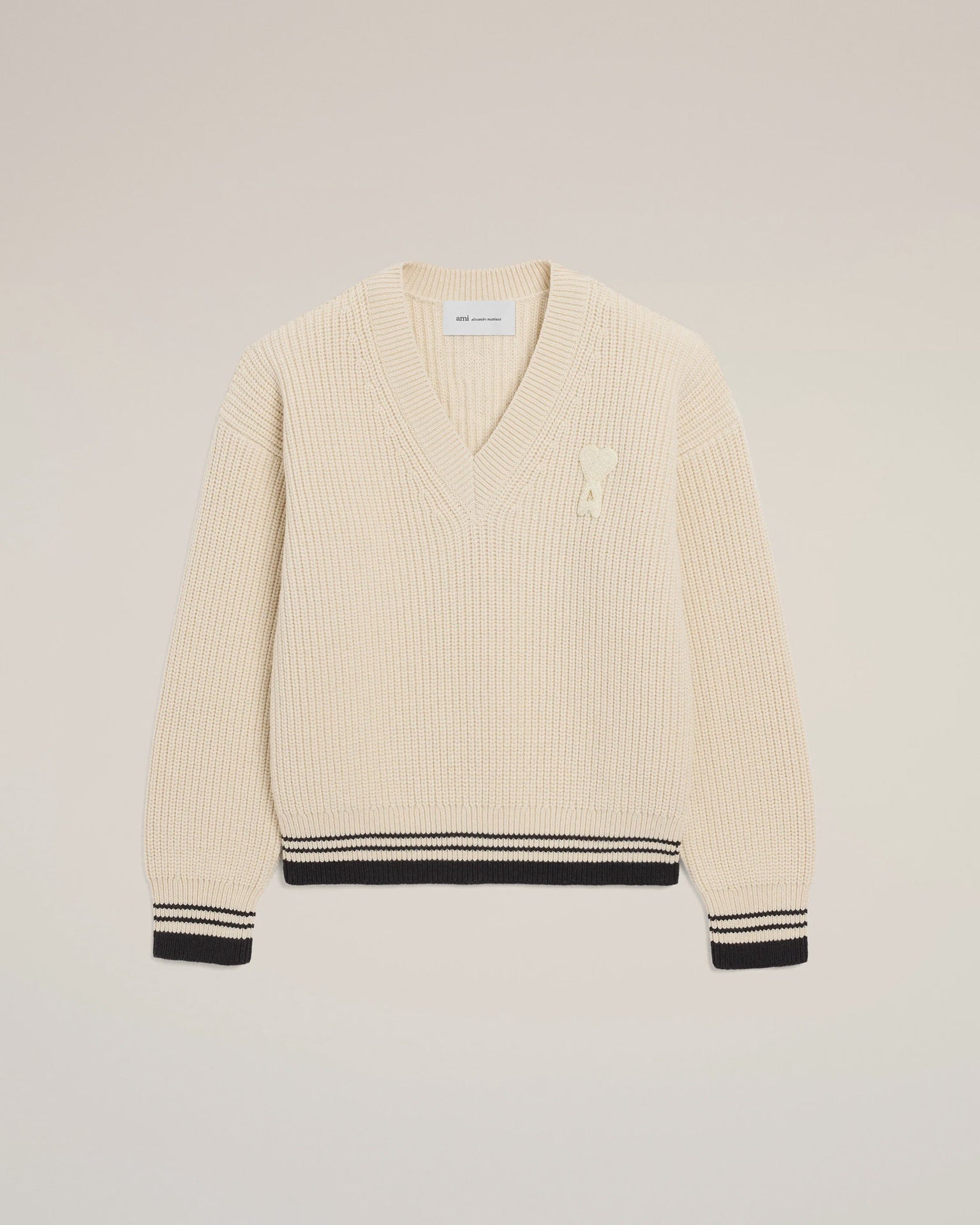 RIBBED WOOL V NECK ADC SWEATER