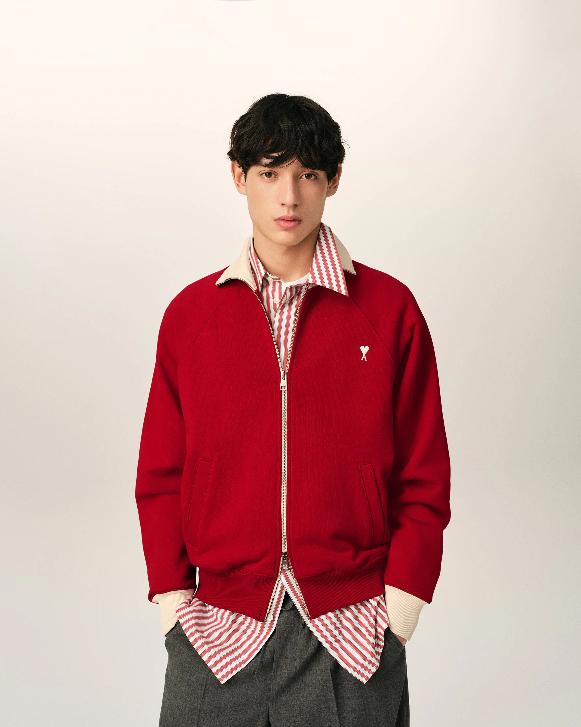 Bicolor Zipped Cotton Sweatshirt With Ami de Coeur