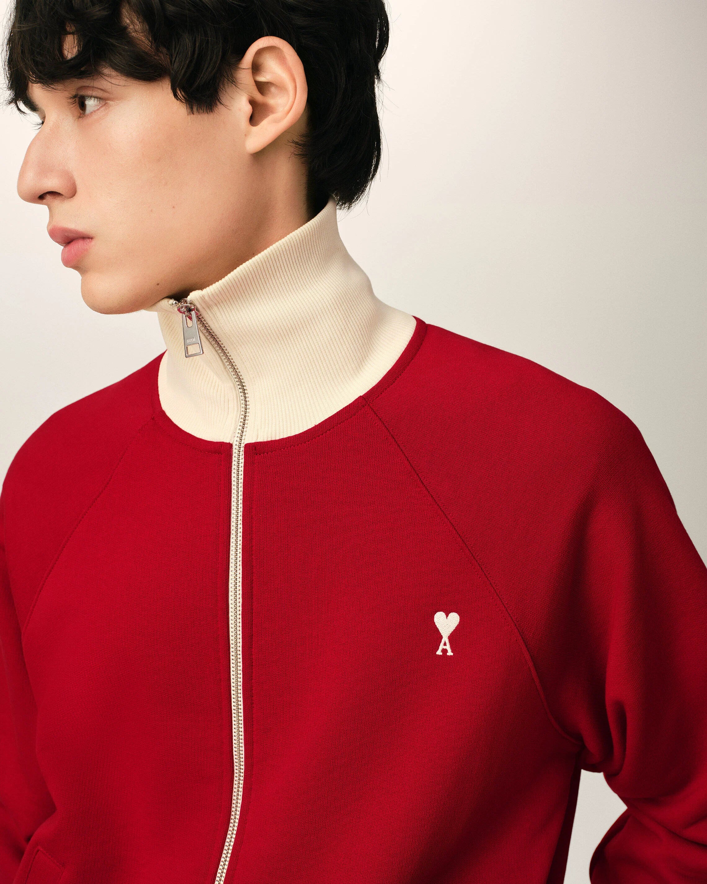 Bicolor Zipped Cotton Sweatshirt With Ami de Coeur