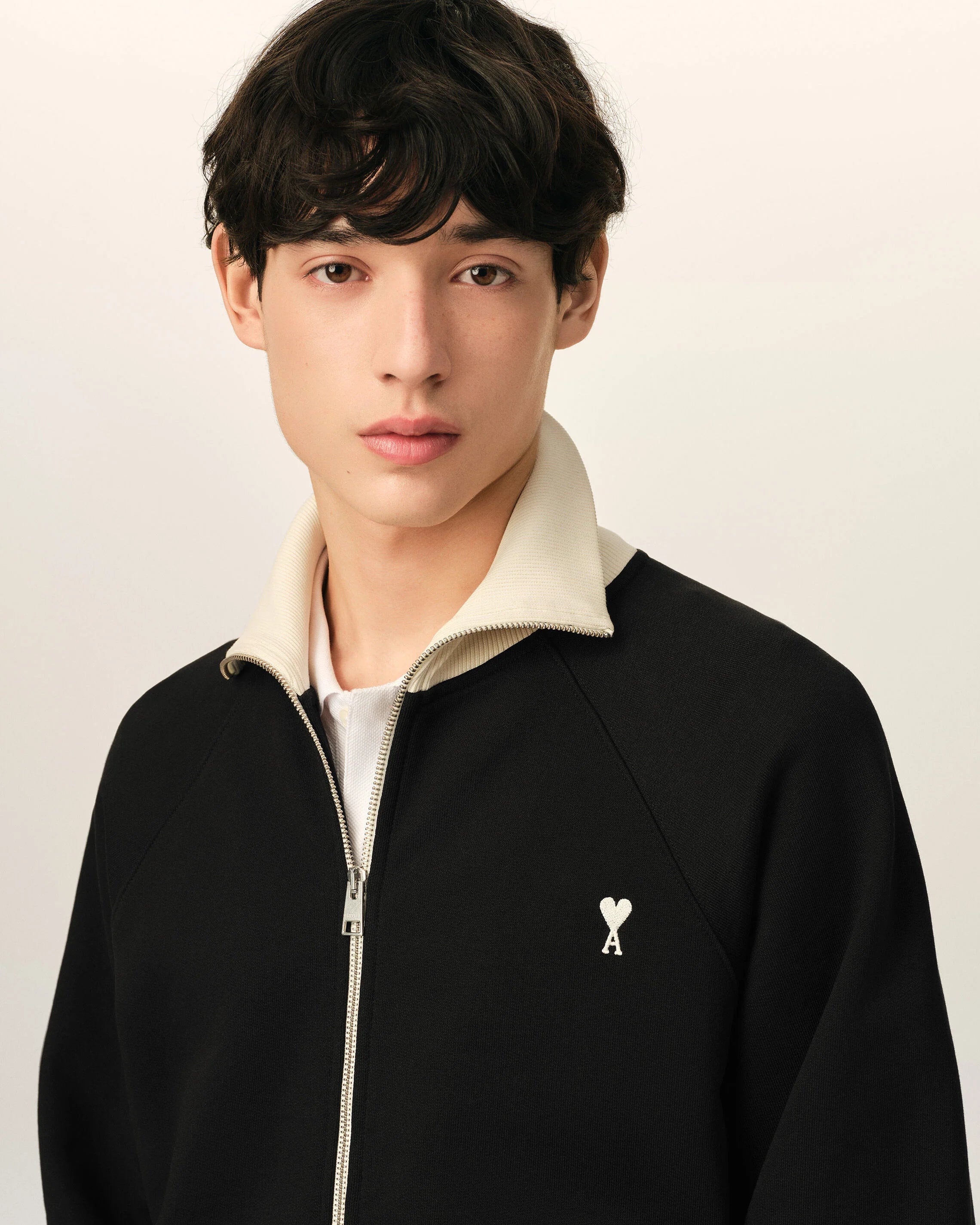 Bicolor Zipped Cotton Sweatshirt With Ami de Coeur