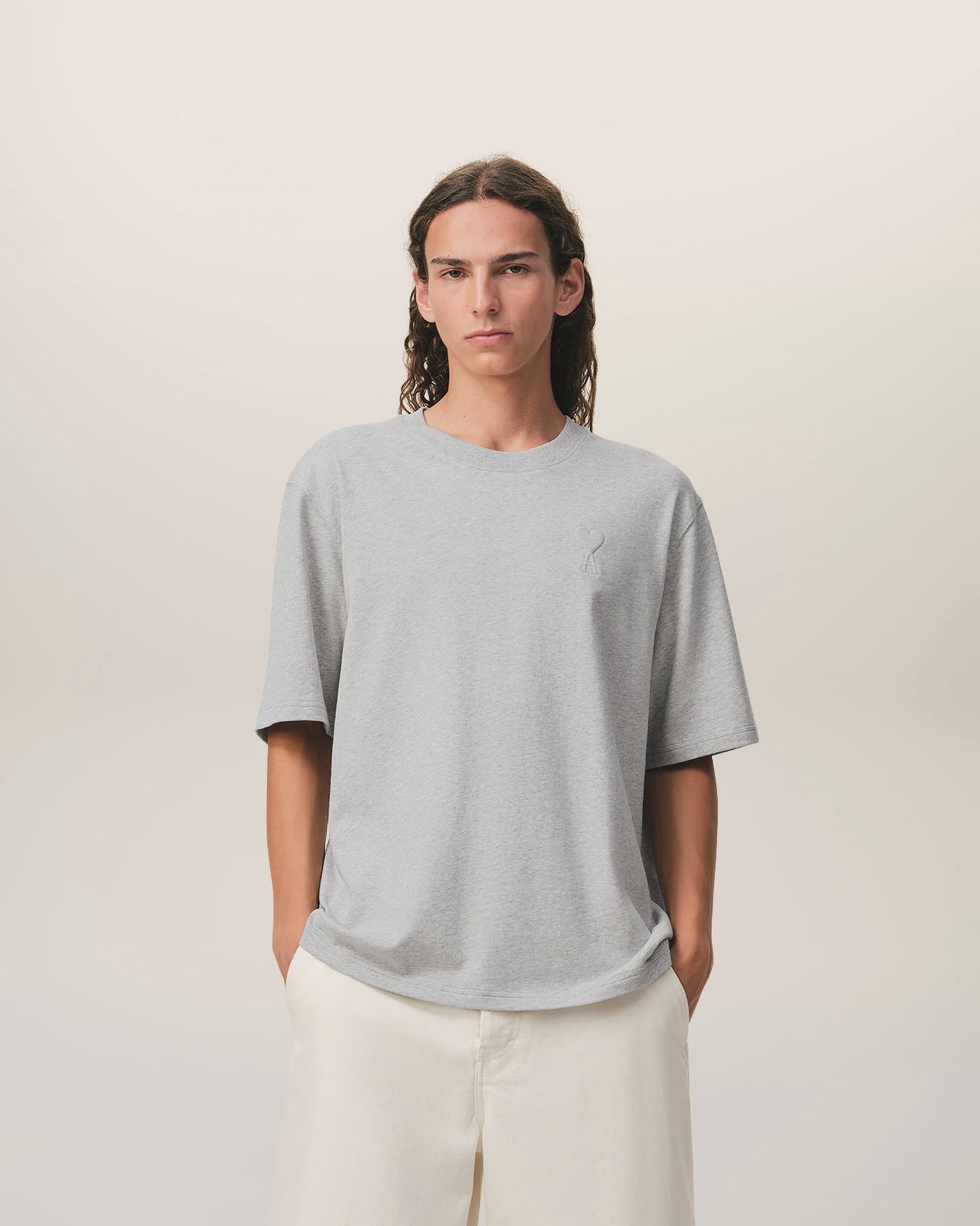 COTTON ADC EMBOSSED T SHIRT GRY