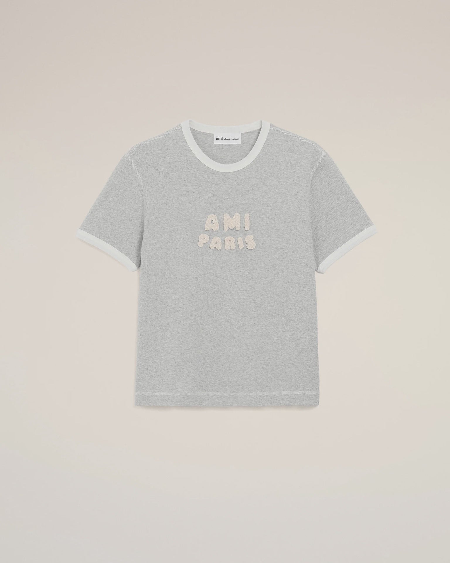AMI PARIS KNITTED PATCH T SHIRT GRY