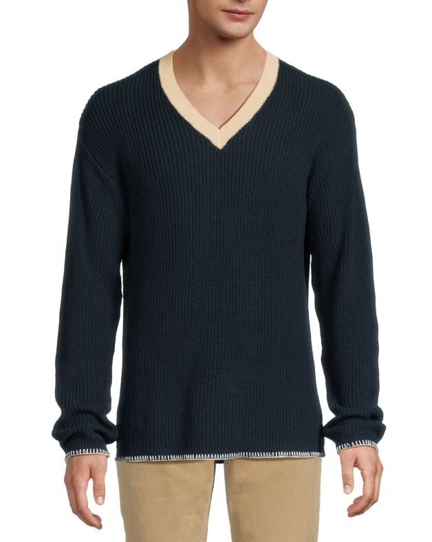 RIBBED V NECK SWEATER